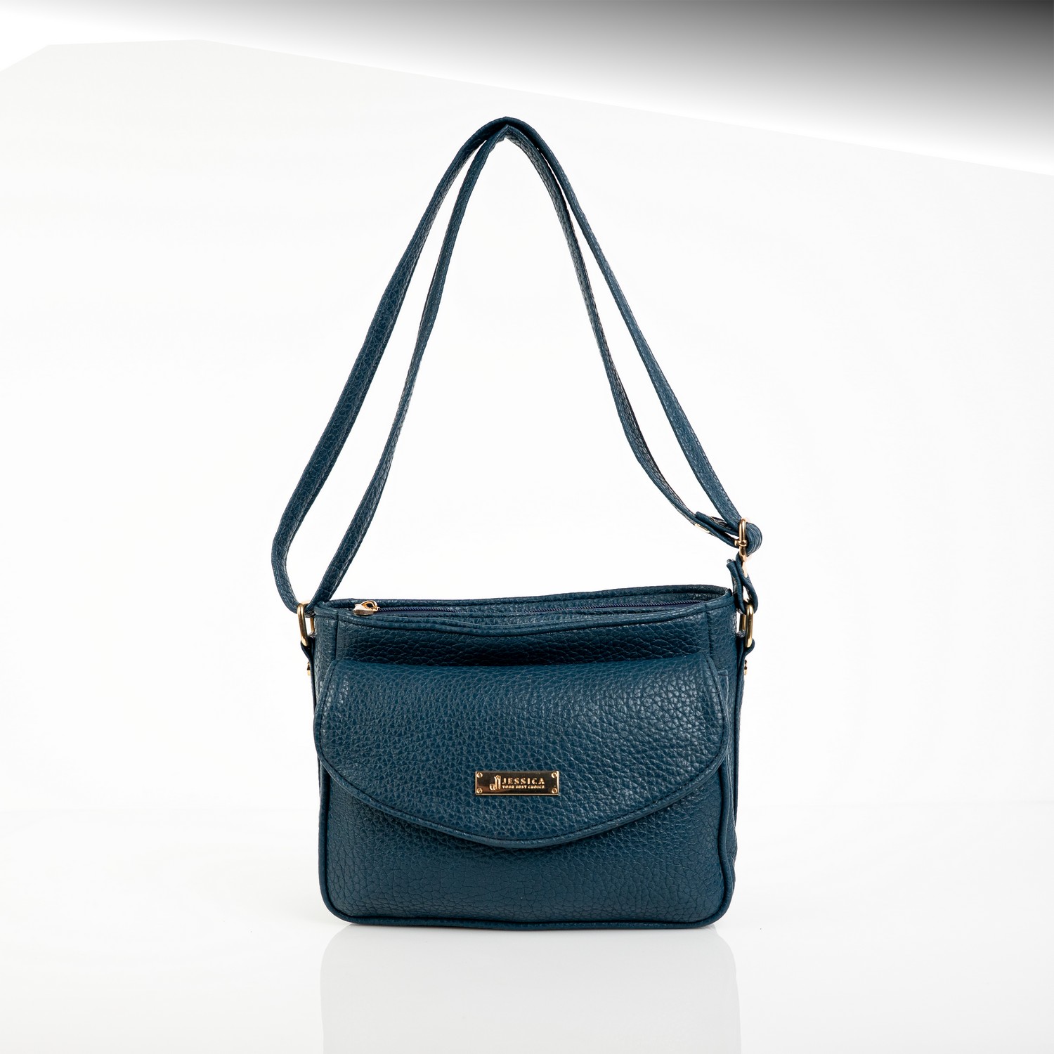 شنطة كروس حريمي جلد إيطالي مستورد كحلي بسوست وإكسسوارات مستوردة بدراع قابل للتعديل مقاس 18×25